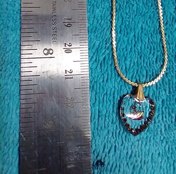 Multicolor Colorful Swan Heart Necklace Goldtone Vintage - Picture 2 of 4